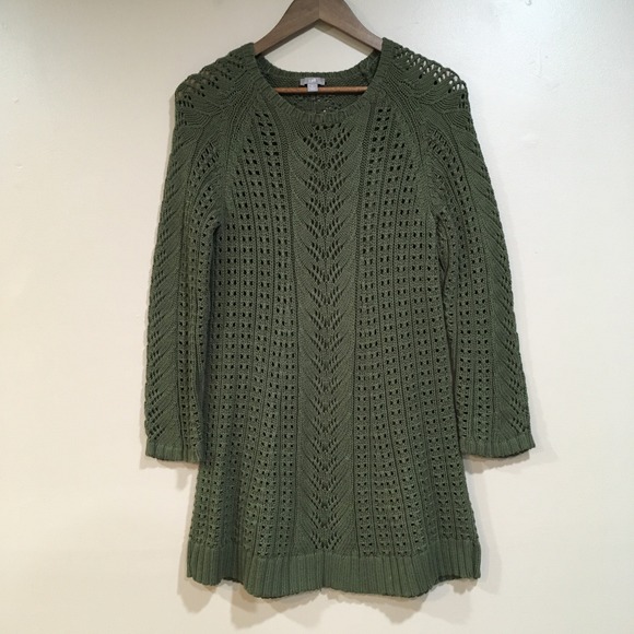 J. Jill Tops - J.Jill Pointelle Open Knit Sweater Dress Women M Dark Green Forest Fairy Classic